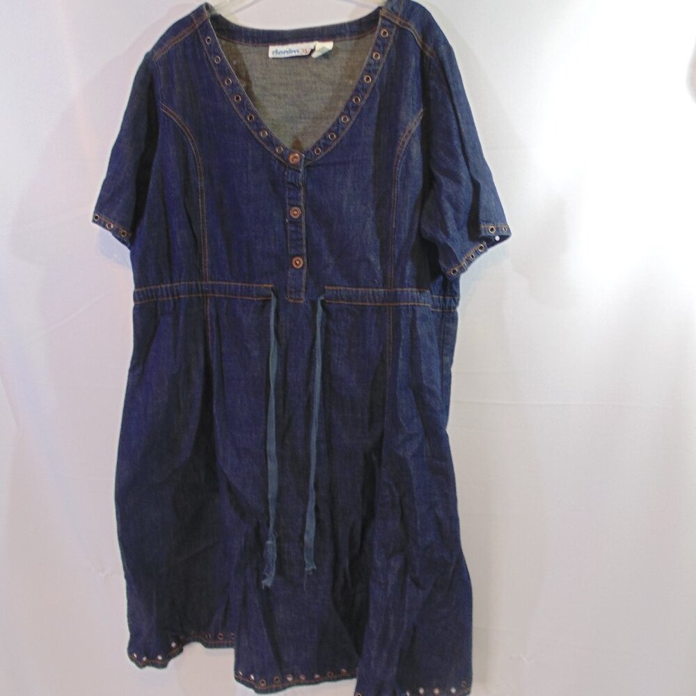 Denim 24/7 Women Plus Size 24W Blue Denim Casual Dress Waist Tie Cotton Comfy
